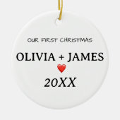 Ons eerste Kerstmis Paar Hart Keramisch Ornament (Voorkant)