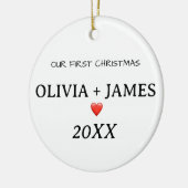 Ons eerste Kerstmis Paar Hart Keramisch Ornament (Links)