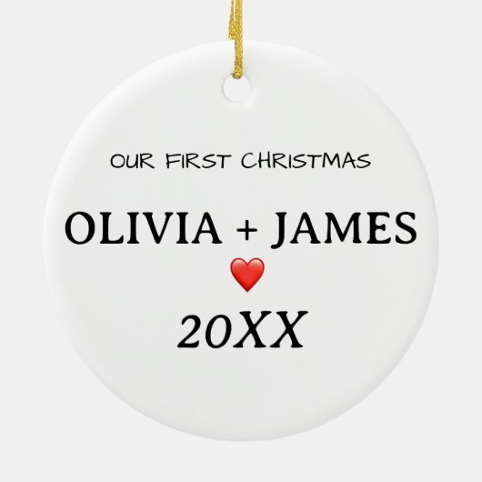 Ons eerste Kerstmis Paar Hart Keramisch Ornament (Achterkant)