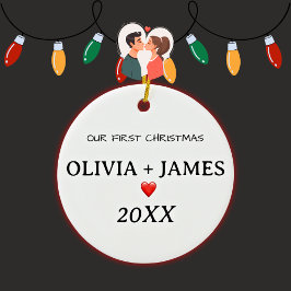 Ons eerste Kerstmis Paar Hart Keramisch Ornament