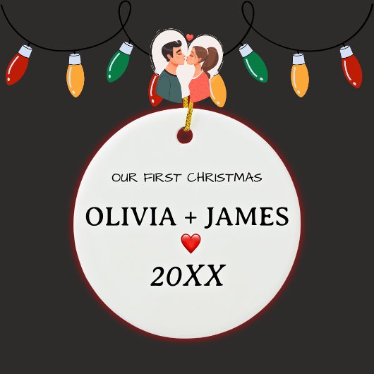 Ons eerste Kerstmis Paar Hart Keramisch Ornament