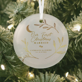 Ons Eerste Kerstmis Samen Botanisch Schrift Glas Ornament