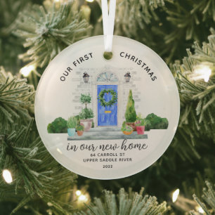 Ons eerste kerstnieuwhuis glas ornament