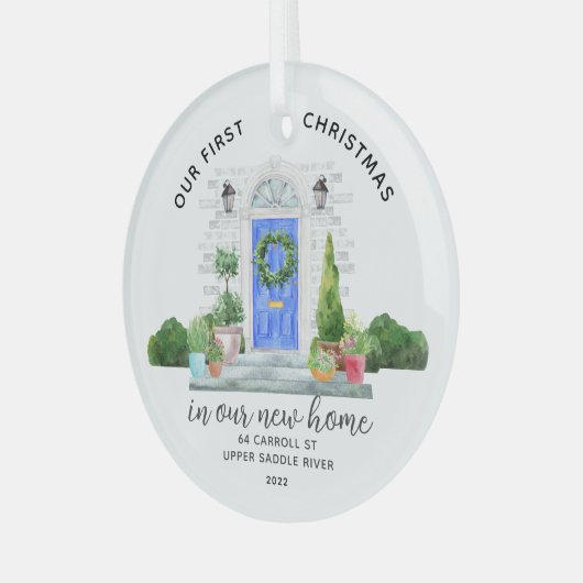 Ons eerste kerstnieuwhuis glas ornament (Voorkant links)