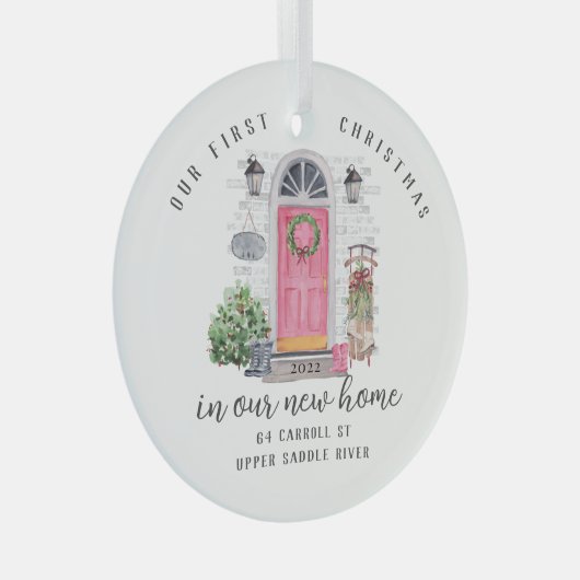 Ons eerste kerstnieuwhuis glas ornament (Voorkant Rechts)