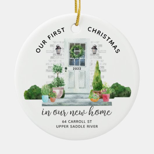 Ons eerste kerstnieuwhuis keramisch ornament (Voorkant)