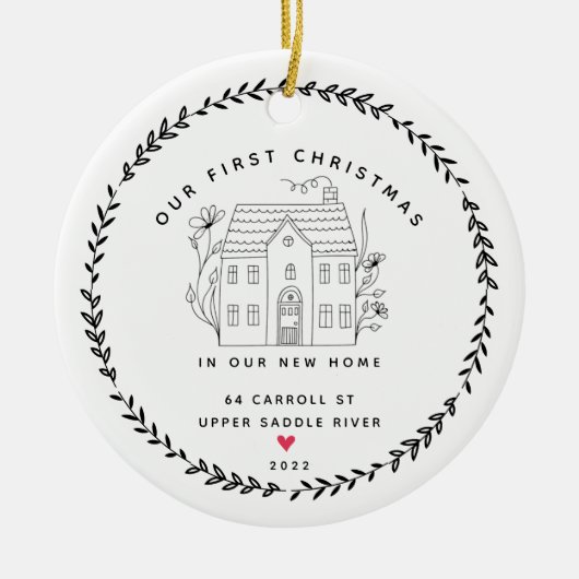 Ons eerste kerstnieuwhuis keramisch ornament (Voorkant)