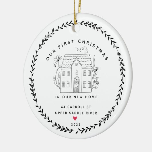 Ons eerste kerstnieuwhuis keramisch ornament (Links)