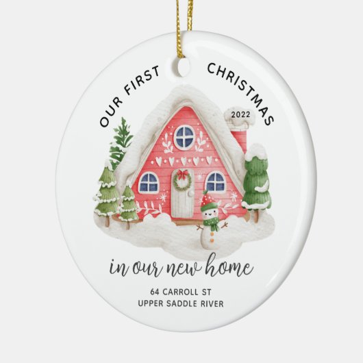 Ons eerste kerstnieuwhuis keramisch ornament (Links)