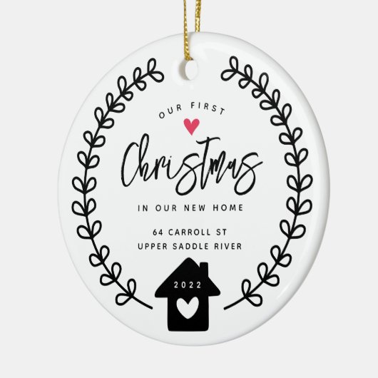 Ons eerste kerstnieuwhuis keramisch ornament (Links)