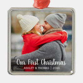 Ons eerste kerstpaar foto Modern Square Metalen Ornament