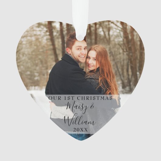 Ons eerste kerstpaar Foto's Script Heart Ornament (voorkant)