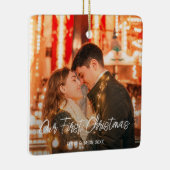 Ons eerste kerstpaar fotoscriptlettertype keramisch ornament (Rechts)