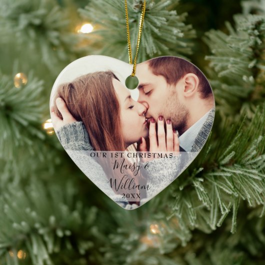 Ons eerste kerstpaar noemt foto's liefdeshart keramisch ornament (Boom)