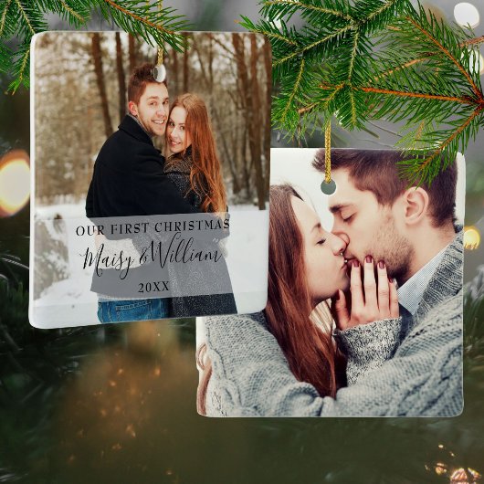 Ons eerste kerstparse script noemt foto's keramisch ornament