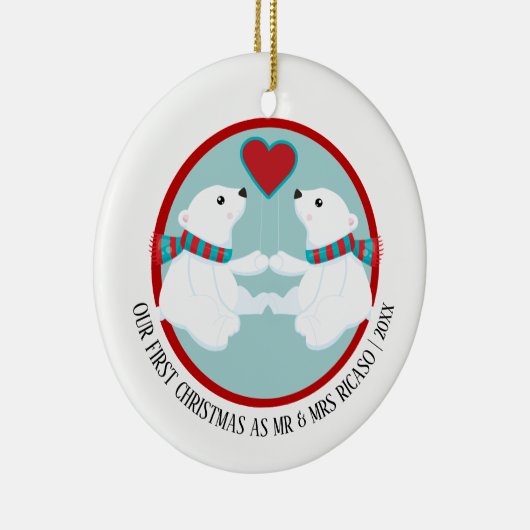 Ons eerste kerstpolair Beer op maat Keramisch Ornament (Rechts)