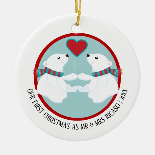 Ons eerste kerstpolair Beer op maat Keramisch Ornament (Voorkant)