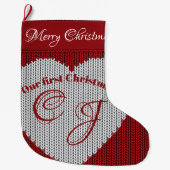 Ons eerste kerstrood woolen kont Heart Monogram Grote Kerstsok (Voorkant)