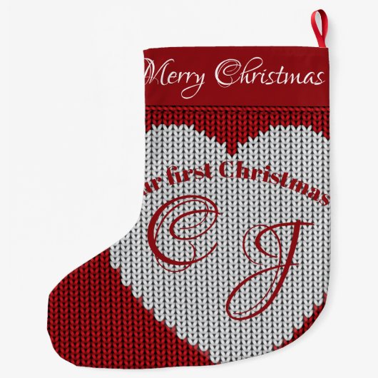 Ons eerste kerstrood woolen kont Heart Monogram Grote Kerstsok (Achterkant)