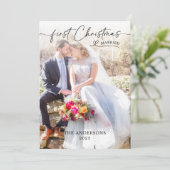 Ons eerste kerstscript bruiloft bedankkaart (Staand voorkant)