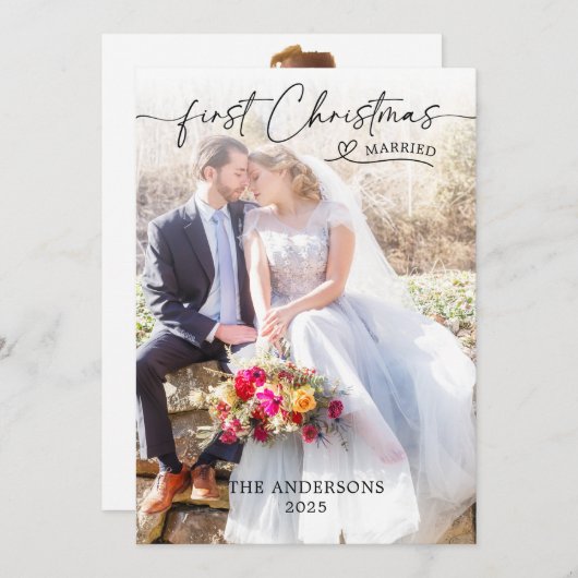 Ons eerste kerstscript bruiloft bedankkaart (Voorkant / Achterkant)