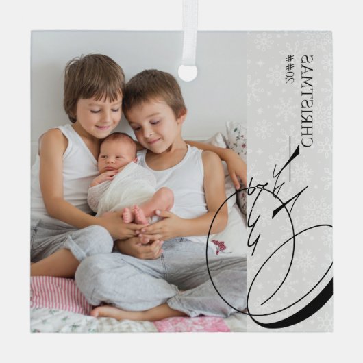 Ons eerste kerstscript - Verticale foto Snowflake Glas Ornament (Achterkant)