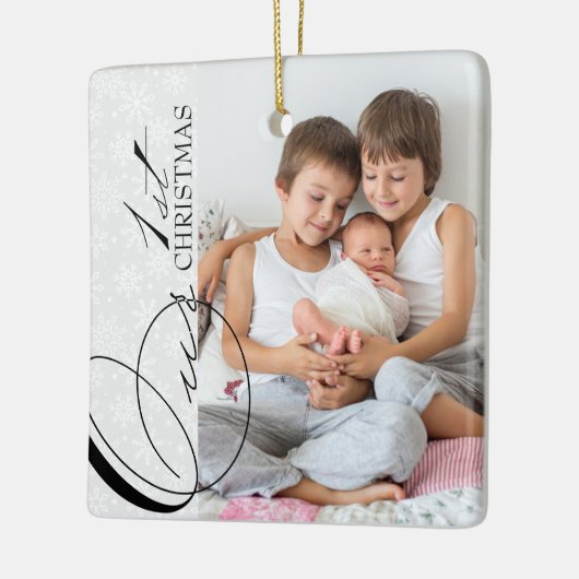 Ons eerste kerstscript - Verticale foto Snowflake Keramisch Ornament (Links)
