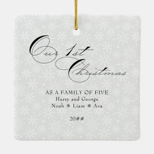 Ons eerste kerstscript - Verticale foto Snowflake Keramisch Ornament (Achterkant)