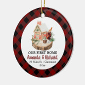 Ons eerste kerststinkflannel thuis keramisch ornament (Links)