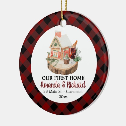 Ons eerste kerststinkflannel thuis keramisch ornament (Links)