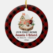 Ons eerste kerststinkflannel thuis keramisch ornament (Achterkant)