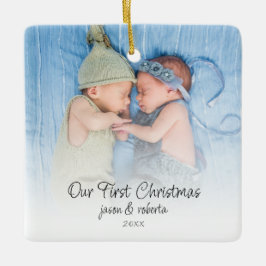 Ons eerste kersttweelingjaar met foto-overlay: jaa keramisch ornament