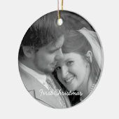 Ons eerste kerstzwarte Damasfoto-Ornament Keramisch Ornament (Links)