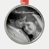 Ons eerste kerstzwarte Damasfoto-Ornament Metalen Ornament (Voorkant)