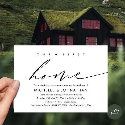 Ons eerste nieuwe huis, housewarming party kaart