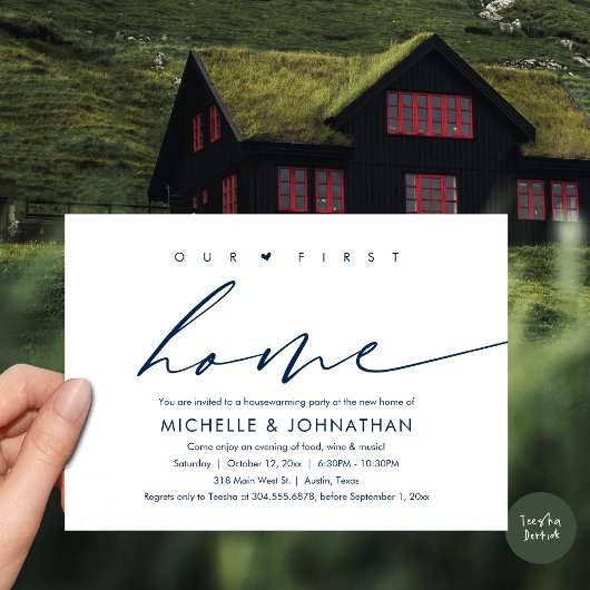 Ons eerste nieuwe huis, housewarming party kaart