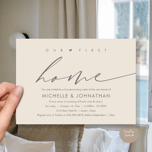 Ons eerste nieuwe huis, housewarming party kaart