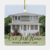 Ons eerste startpunt 2 Zwart fotoscript voor House Keramisch Ornament (Achterkant)