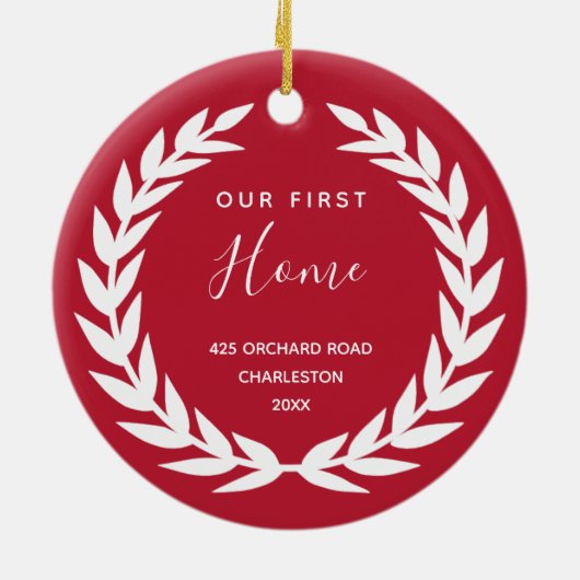 Ons eerste startpunt | Rode en witte verwarming Keramisch Ornament (Achterkant)