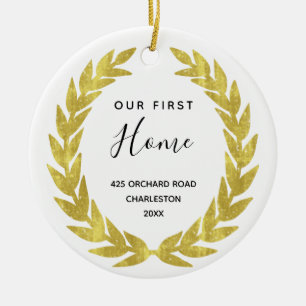 Ons eerste startpunt Witte en gouden verwarming Keramisch Ornament