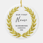 Ons eerste startpunt | Witte en gouden verwarming Keramisch Ornament (Achterkant)