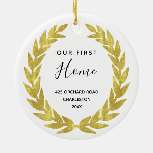 Ons eerste startpunt | Witte en gouden verwarming Keramisch Ornament (Achterkant)