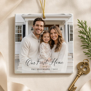 Ons Eerste Thuis Gepersonaliseerde Familie Foto Ni Keramisch Ornament