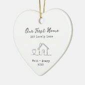 Ons Eerste Thuis Gepersonaliseerde Lijnkunst Nieuw Keramisch Ornament (Links)