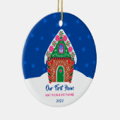 Ons eerste thuisontbijthuis Night Blue Keramisch Ornament (Rechts)