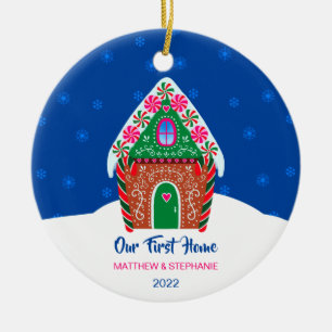 Ons eerste thuisontbijthuis Night Blue Keramisch Ornament