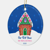 Ons eerste thuisontbijthuis Night Blue Keramisch Ornament (Links)