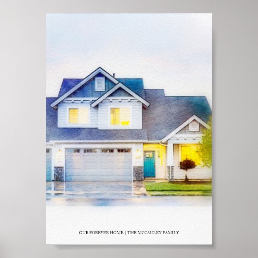 Ons Eeuwige Thuis Aangepaste Huisportret Aquarel Poster (Voorkant)