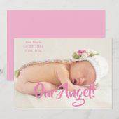 Ons engel roze fotoscript Aangepaste geboorte Aankondiging (Voorkant / Achterkant)