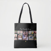 Ons Familie Verhaal Quote Naam 13 Foto Collage Zwa Tote Bag (Voorkant)